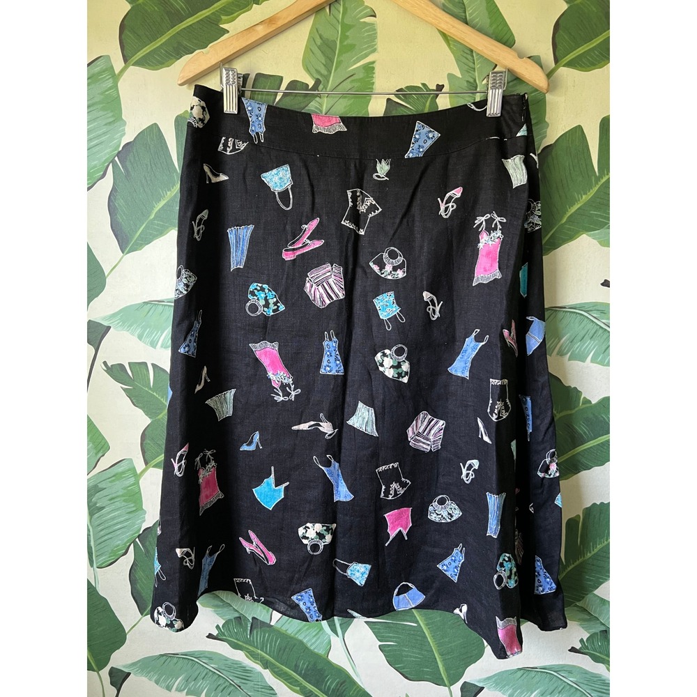 Liz Claiborne A-Line Skirt Linen Women 12P Black Clothing Print